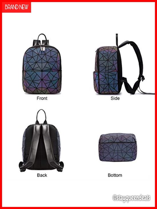 Geometric Luminous Crossbody Bag, Holographic Reflective Nylon Backpack for main image 5